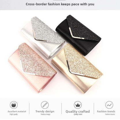 Sparkly Black Evening Clutch Bag Envelope Purse Gold Chain Parties Prom Special Occasions Formal