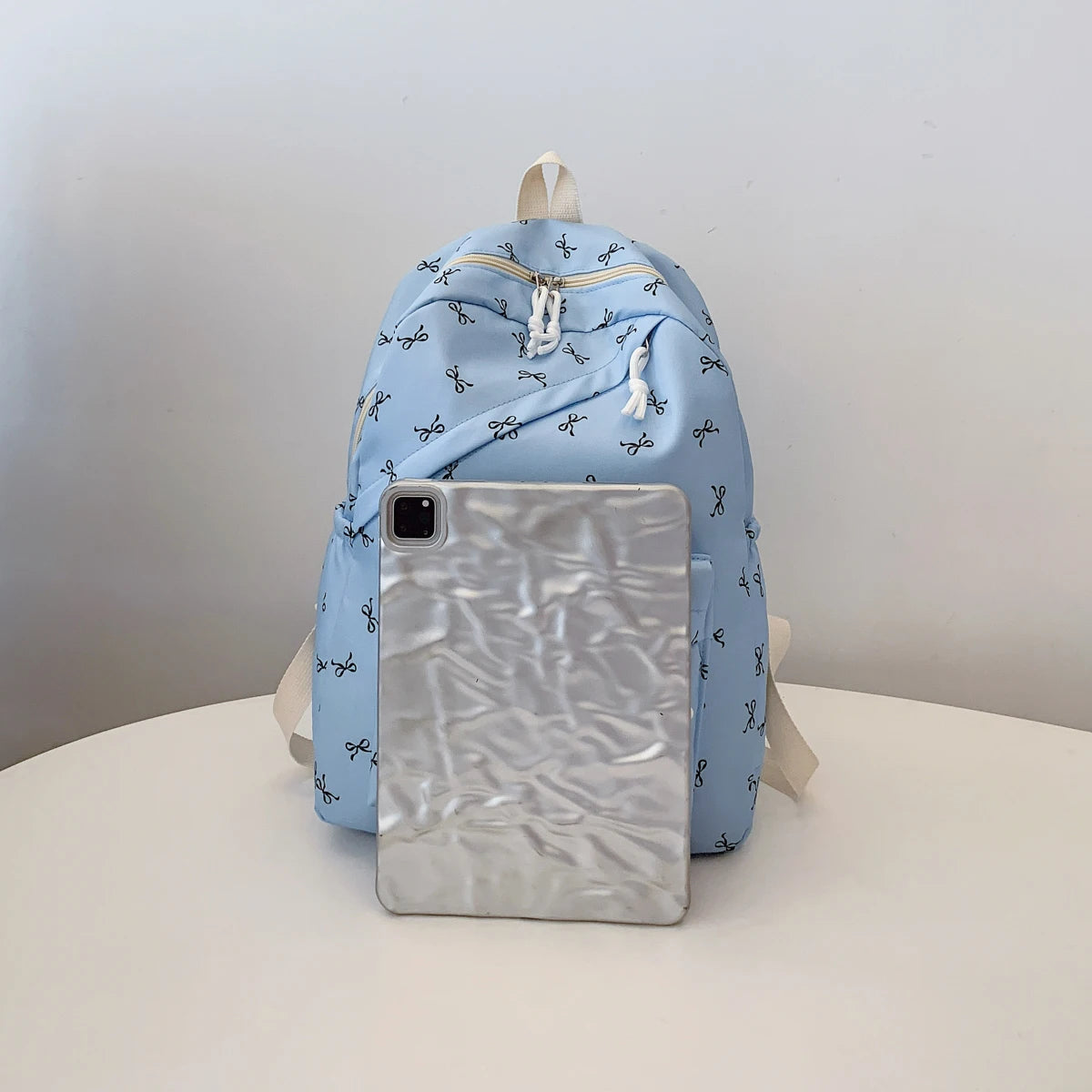 Fashionable Cute Backpack Bow Print Bookbag Laptop Protection Adjustable Straps Back School Season