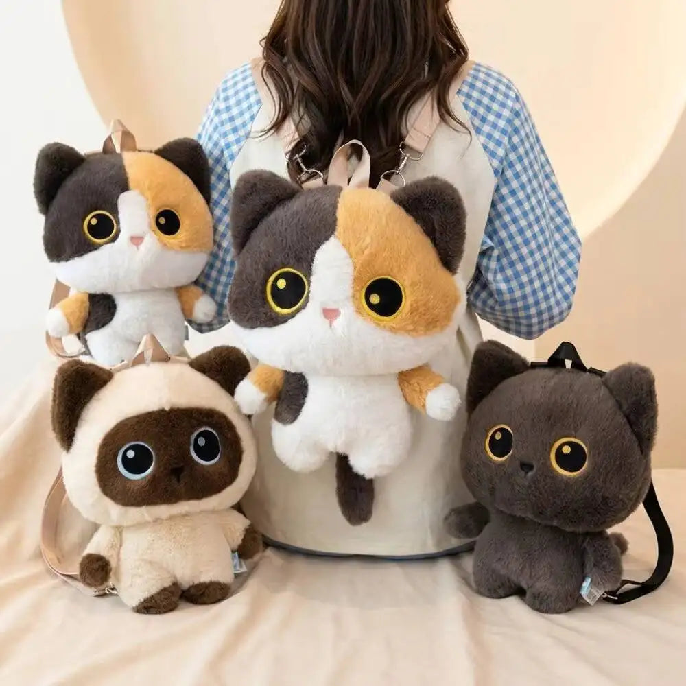 Kawaii Cat Plush Backpack – Cute Stuffed Kitten Shoulder Bag