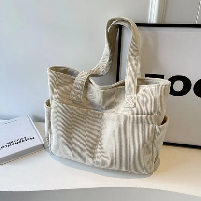 Corduroy Tote Bag – Large Shoulder Handbag for Women