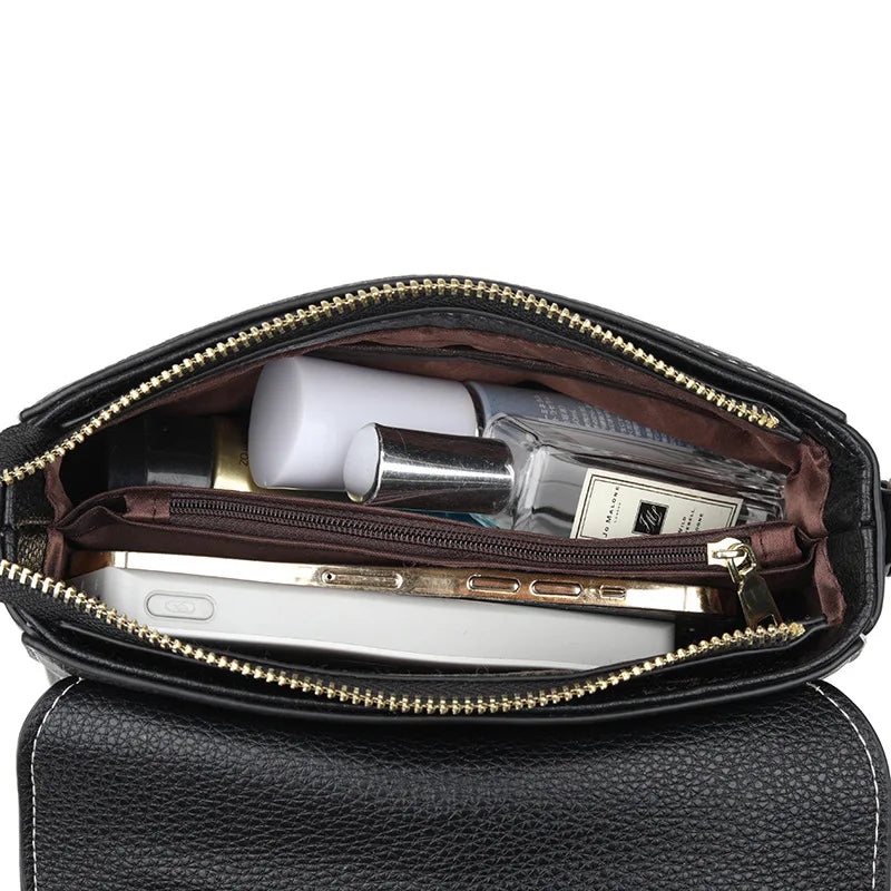 Square commuter large capacity multi-function multi-layer multi-zipper women shoulder crossbody bag