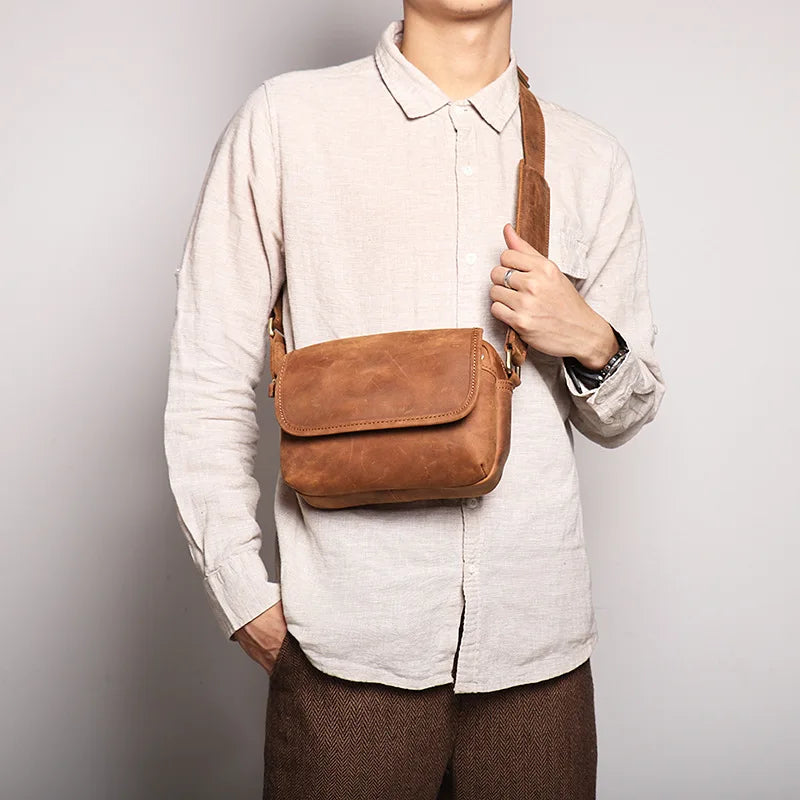 Crazy Horse Leather Retro Men S Shoulder Bag Women Diagonal Cross Large Capacity Ipad Storage