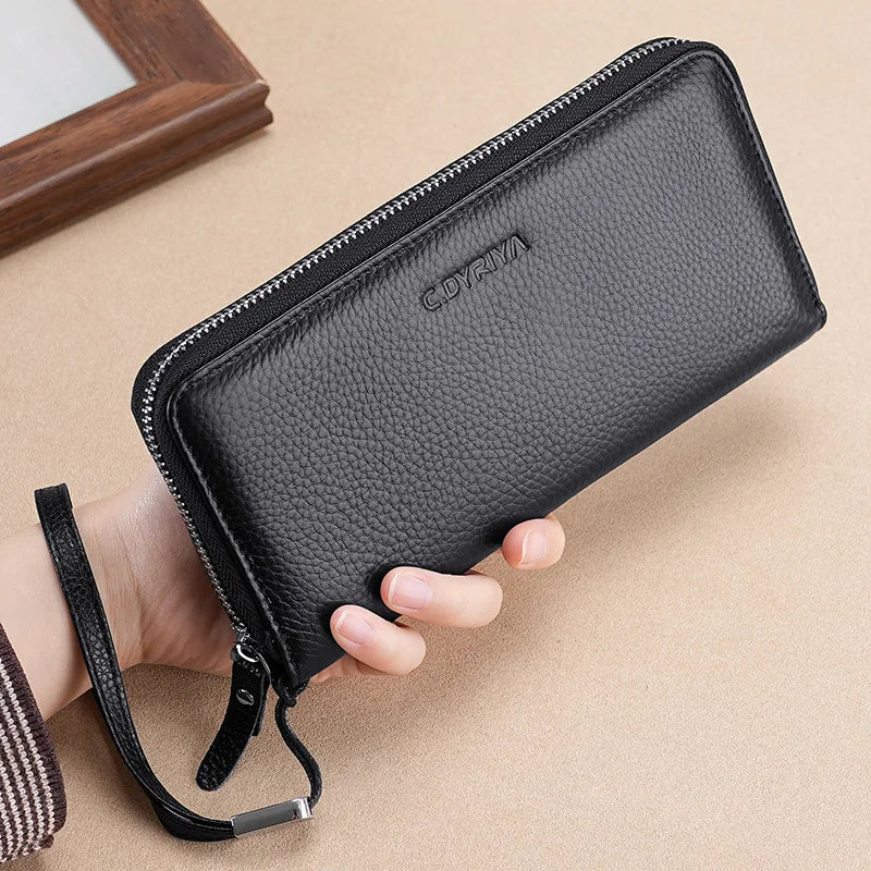 Men S Purse Long Leather Zipper Business Hand Large Capacity Mobile Phone Storage Rope Wallet