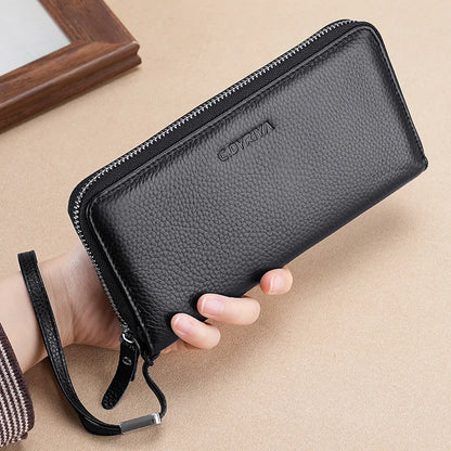 Men S Purse Long Leather Zipper Business Hand Large Capacity Mobile Phone Storage Rope Wallet