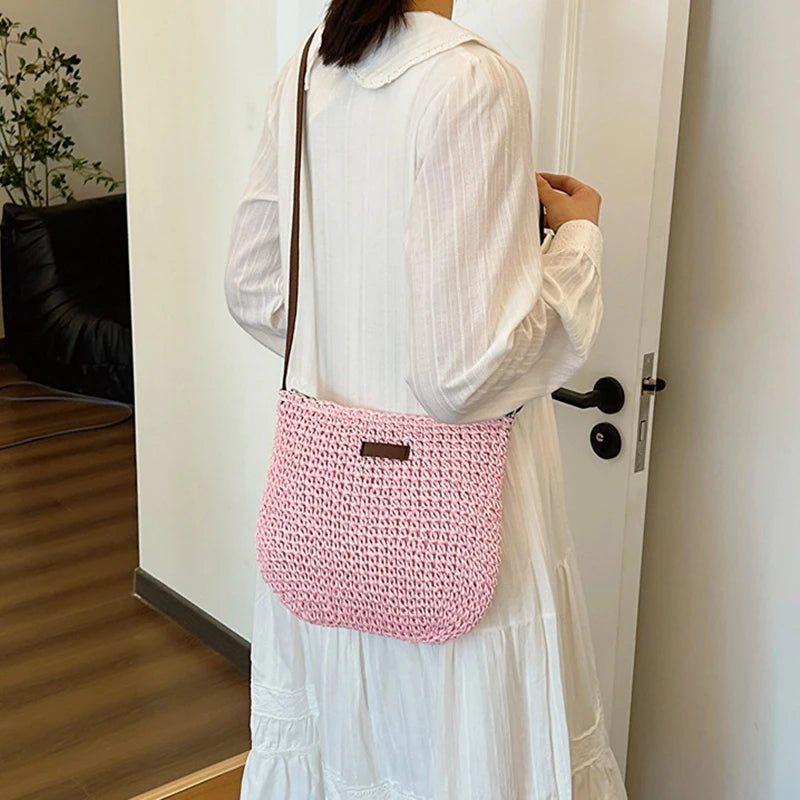 Bohemian Straw Beach Bags For Women High Capacity Handmade Shoulder Bag Casual Woven Totes Bag Shopping Clutch Handbag Purse