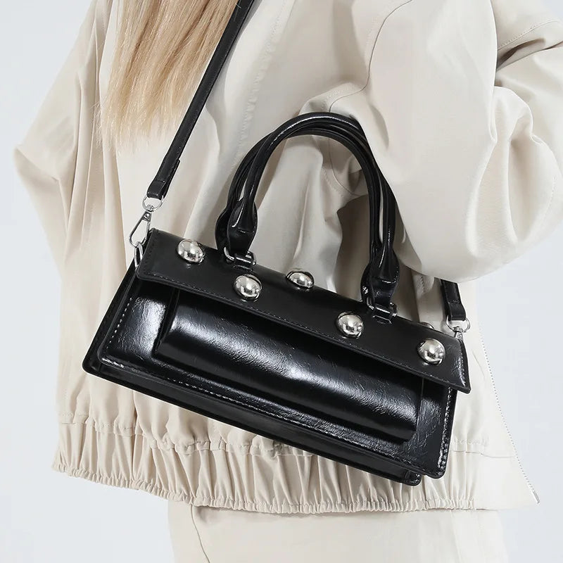 Retro Small Rivets Pu Leather Shoulder Bag Women Trend Y2k Luxury Handbags Purses Females Crossbody