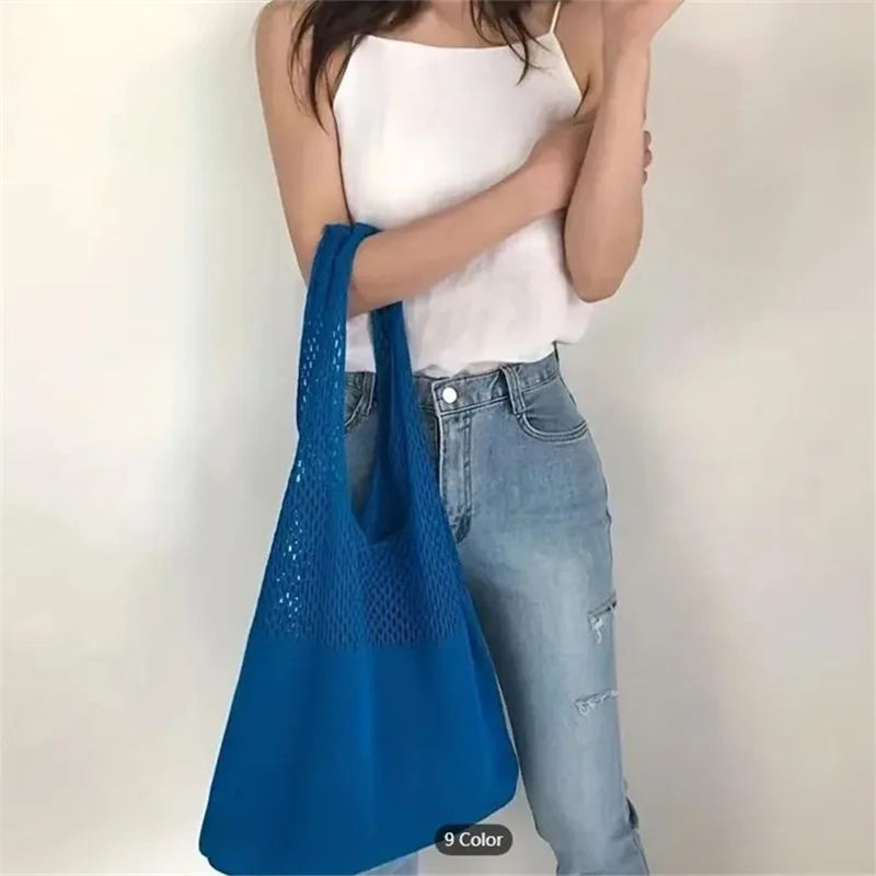 Crochet Hollow-Out Shoulder Bag – Large Capacity Knitted Tote for Women