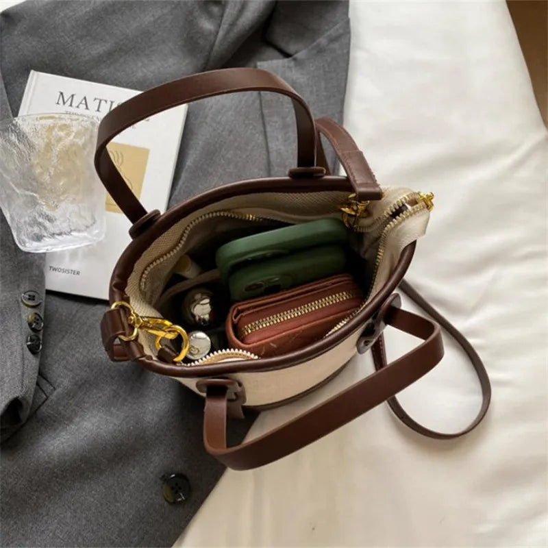 Canvas Leather Crossbody Bag – Vintage Handbag for Women