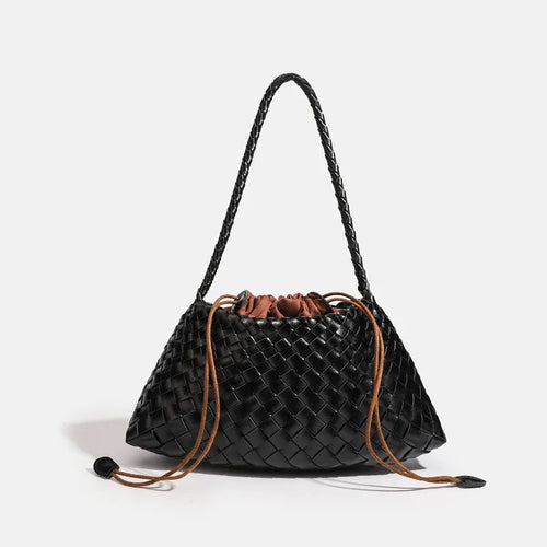 Handmade Intrecciato Woven Shoulder Bag Elegant Drawstring Armpit Hobo - Soft