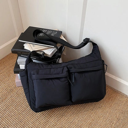 Large Capacity Multi-Pocket Nylon Crossbody Bag – Wide Strap Messenger Purse