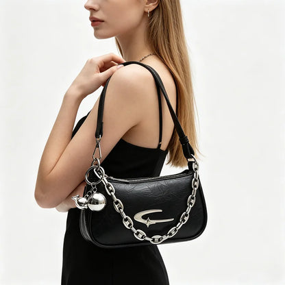 Leather Crossbody Bag with Chunky Chain – Women's Trendy Shoulder Handbag
