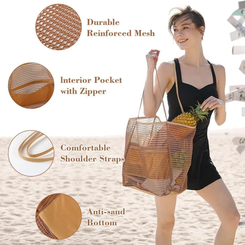 Lightweight Mesh Large Capacity Tote Bag Breathable Openwork Women Shoulder Purse