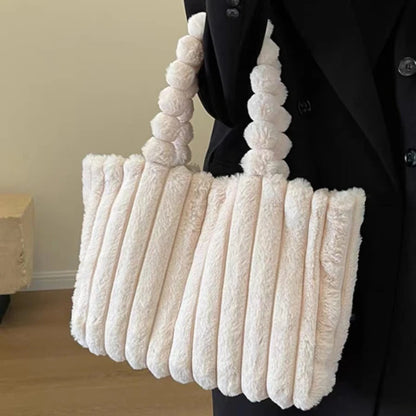 Plush Tote Bag Lightweight Large Capacity Shoulder Tote Bag Women S Solid Color Versatile Commuter