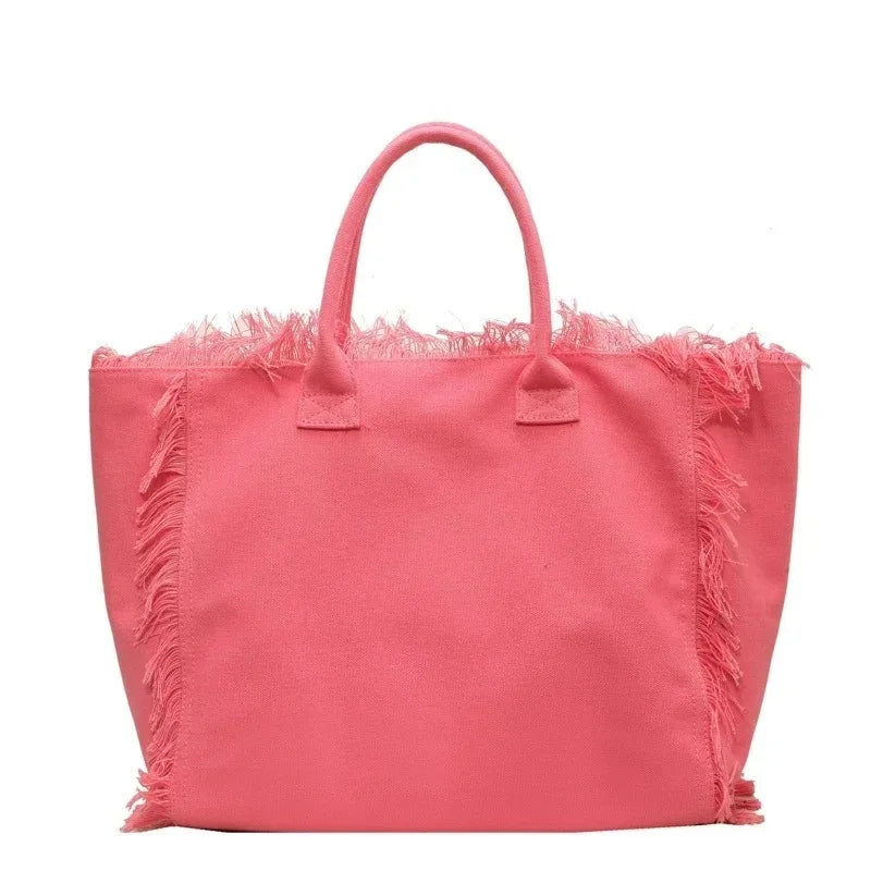 Pc Tassel Solid Color Zipper Casual Tote Spring Simple Versatile Bags Large Capacity Advanced