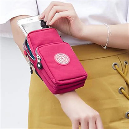 Nylon Shoulder Crossbody Phone Bag Women Sports Running Multi Layer Zipper Pouch Armband Bag