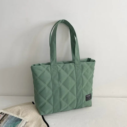 Large Quilted Nylon Tote Bag – Lightweight Women's Shoulder Handbag