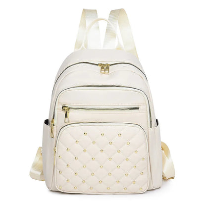 Quilted Nylon Backpack for Women – Rivet Detail with Gold Hardware