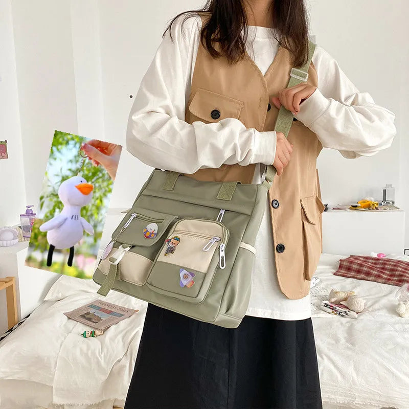 Canvas Crossbody Tote Bag Multi-Pocket Shoulder Bag