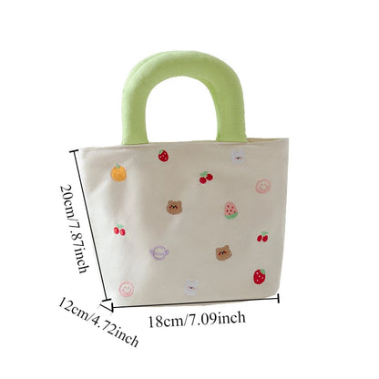 Cute Canvas Mini Handbag with Fruit & Bear Print
