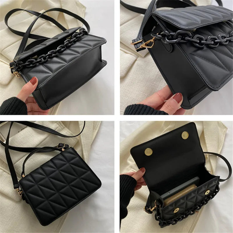 Quilted Mini Square Bag – Chain Accent Crossbody & Shoulder