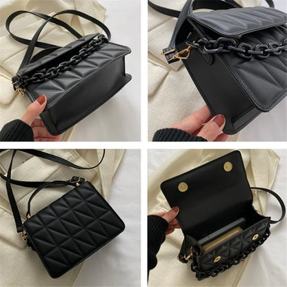Quilted Mini Square Bag – Chain Accent Crossbody & Shoulder