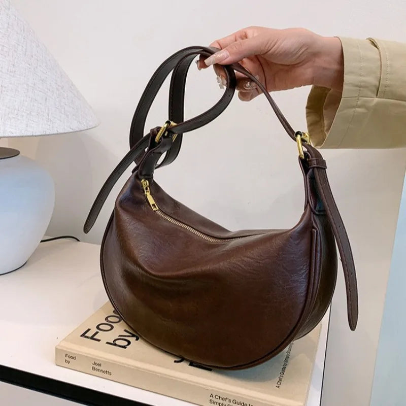 Crescent Crossbody Bag Women Vintage Soft Leather Shoulder Bag