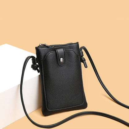 PU Leather Solid Color Women's Diagonal Cross Bag Portable Double-Layer Buckle Mini Phone Wallet Shoulder Bag