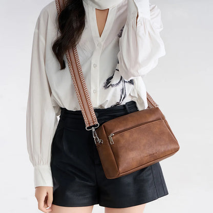 Retro Casual Soft Leather Color Contrast Widened Shoulder Belt Diagonal Cross Bag All Women - Soft