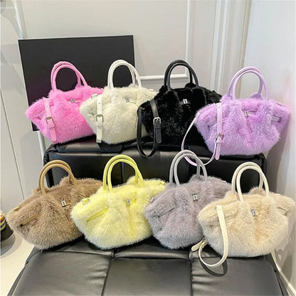 Faux Mink Fur Plush Tote Bag for Women