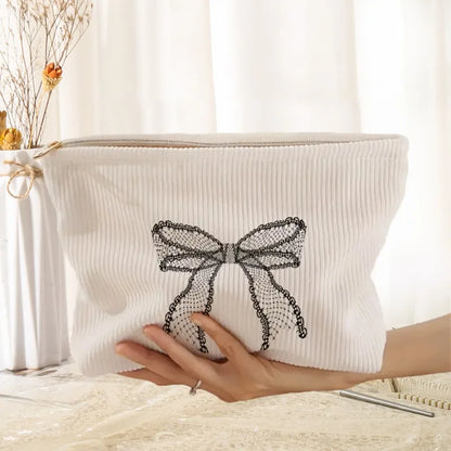 Floral & Bow Cosmetic Bag – Lightweight Zipper Makeup Pouch