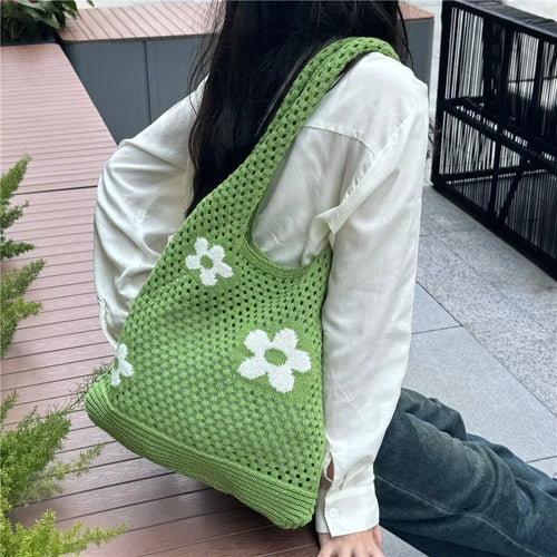 Summer Flower Woven Bag Mesh Hollow Single Shoulder Bag Super Cool Women S Knitted Bag