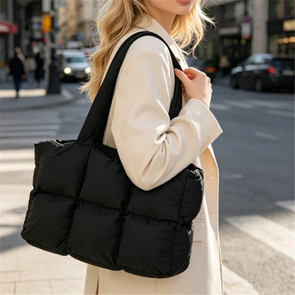 Quilted Puffer Tote Bag – Large Capacity Lightweight Nylon Shoulder Bag