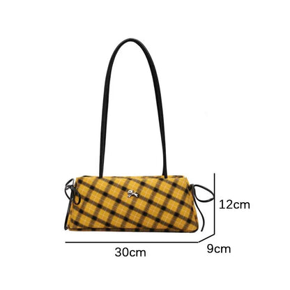 Microfiber Striped Plaid Zipper Bow Handbags Affordable Luxury Design Sense Shoulder Bags Satchels