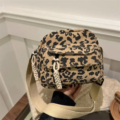 Leopard Print Corduroy Mini Crossbody Bag for Women