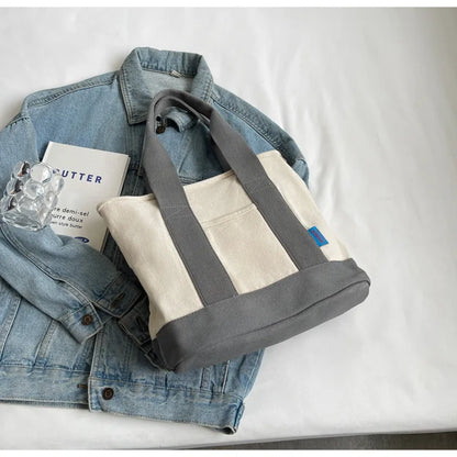 Color Block Canvas Tote Bag – Large Shoulder & Crossbody Bag