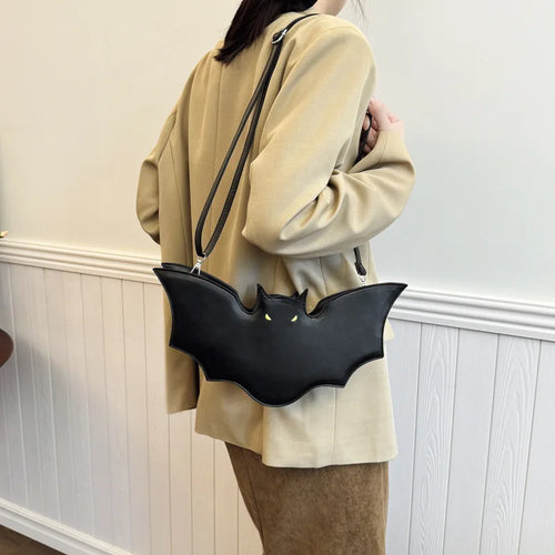 Halloween Bat Shaped Pu Leather Shoulder Crossbody Bag Glowing Eye Novelty Horror Themed Party