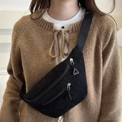 Corduroy Waist Bag for Women – Casual Crossbody Fanny Pack
