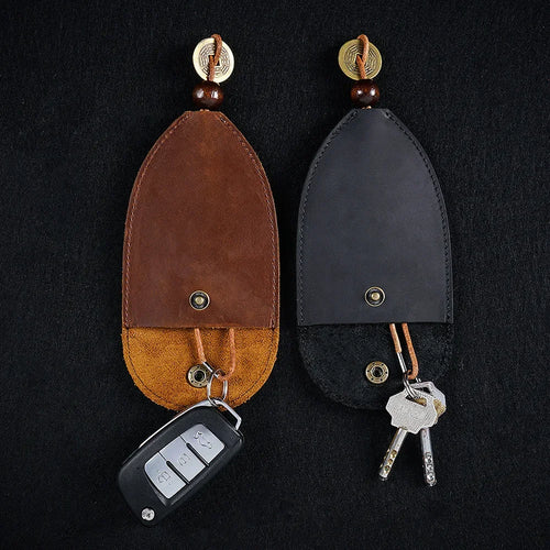 Car Key Bag Vintage Cowhide Crazy Horse Leather Card Hand-Pulled Storage Men Women