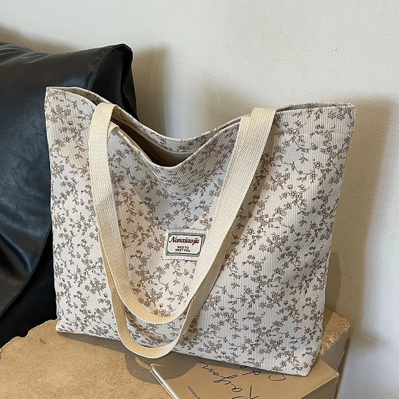 Floral Corduroy Tote Bag – Bohemian Women's Shoulder Shopper