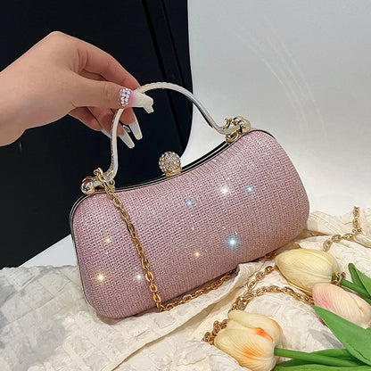 Rhinestone Evening Clutch Crystal Handle Removable Gold Chain Elegant Shoulder Purse Wedding Party