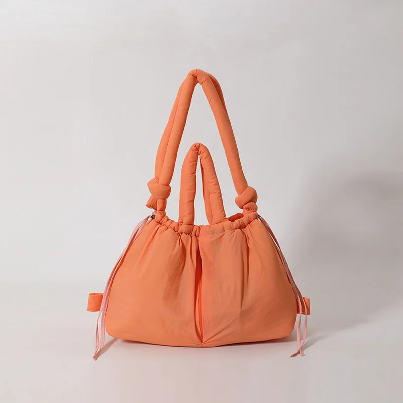 Puffy Drawstring Tote Bag – Thick Padded Dual Handle Shoulder Bag