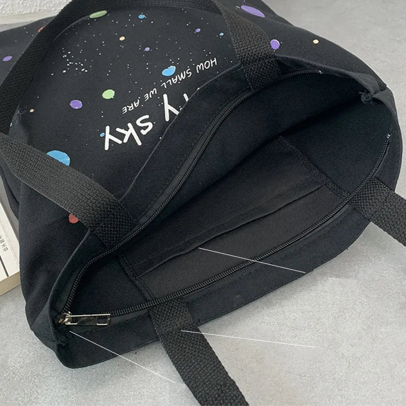 Design Tote Bag Starry Sky Canvas Women Handbag Large Capacity Student School Book Single Shoulder