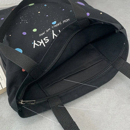 Design Tote Bag Starry Sky Canvas Women Handbag Large Capacity Student School Book Single Shoulder