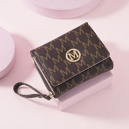 Threefold Zipper Wallet Letter Pattern Stylish Multi Color Card Holders Wrist Straps