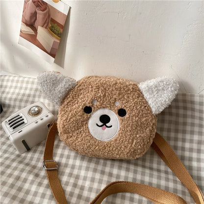 Cute Plush Bear Crossbody Bag – Soft Fluffy Purse with Bear Charm