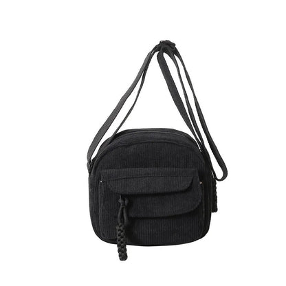 Homefish Corduroy Crossbody Bag Women Casual Style Zipper Closure Adjustable Strap Multi Pockets