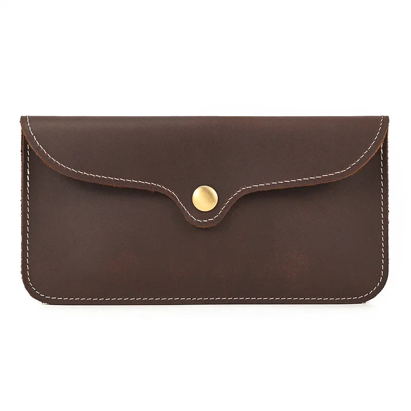 Simple Mobile Phone Leather Wallet Retro Men Crazy Horse Long Envelope Flip