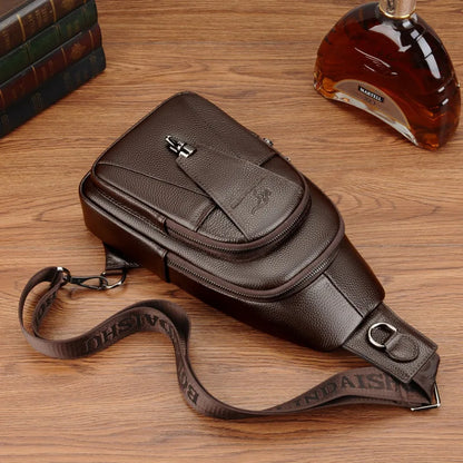 Men S Chest Bag Buckle Zipper Cross-Body Casual Shoulder Leather Large Capacity Business Backpack