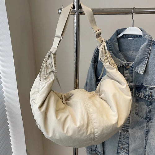 Nylon Crossbody Bag – Soft Drawstring Crescent Shoulder Bag for Women
