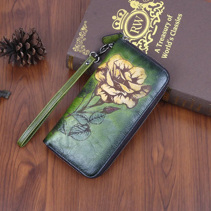 Tree Paste Leather Purse Long Zipper Print Polish Color Retro Style Ladies